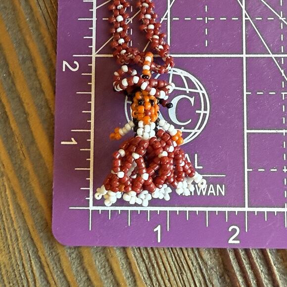 Vintage Mexican Pendant Necklace Red White Folk Art Beadwork Ethnic Jewelry 24" - Picture 9 of 9